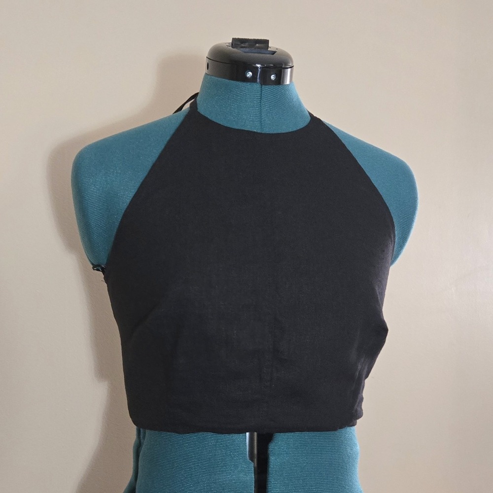 House of Harlow 1960 Black Linen Halter Crop Top